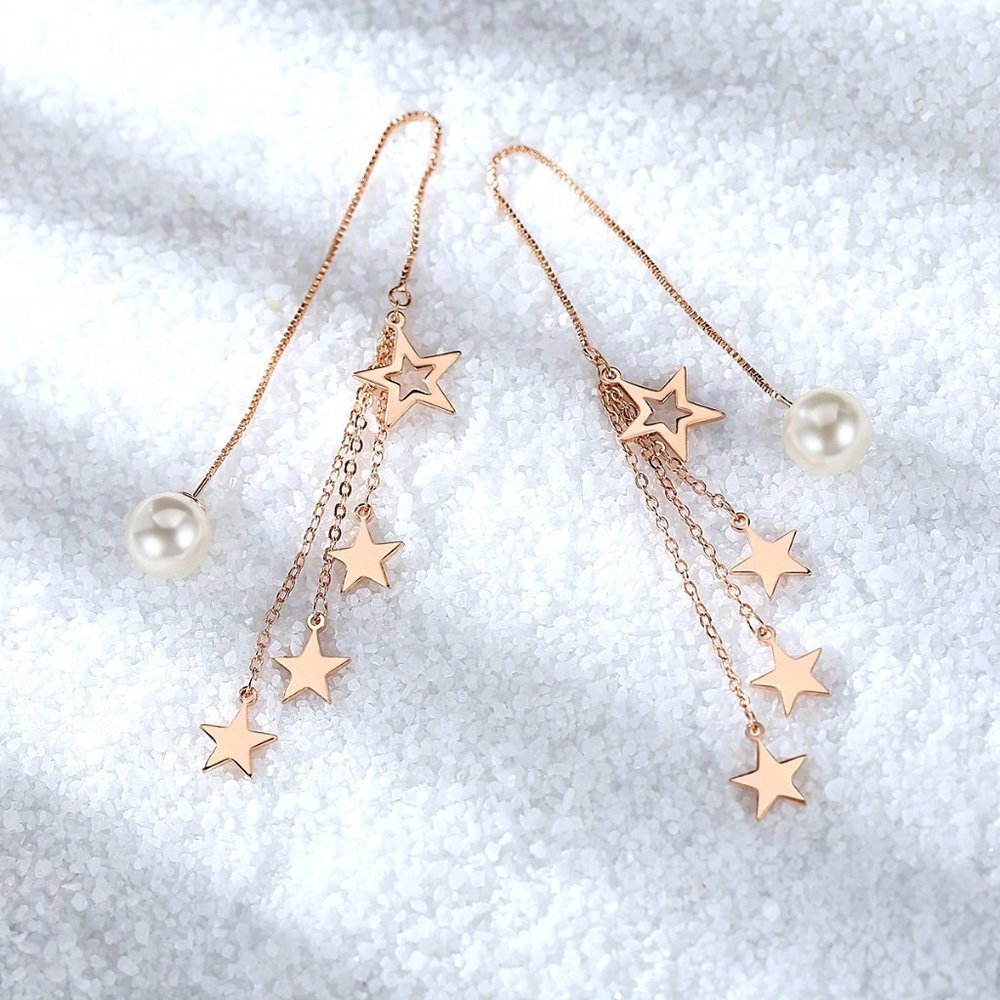 NEW 925 Sterling Silver Pearl Star Drop Earrings - Picture 5 of 8